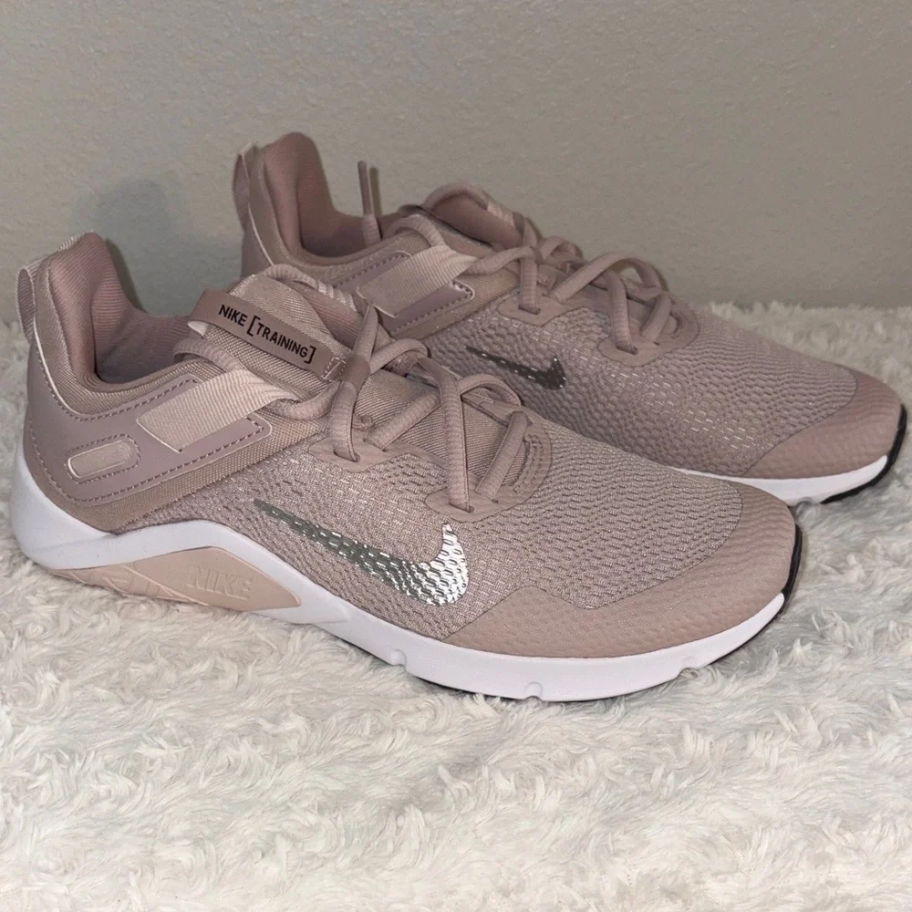 Nike Women's Training Shoes Blush Pink with Metallic Silver Swoosh - Picture 1 of 3
